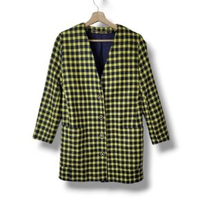 Basler Wool Longline Blazer Classic Preppy Houndstooth Statement Jacket